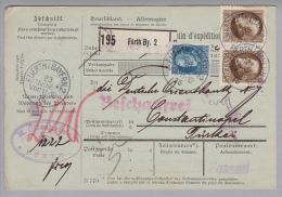 Heimat DE BAY Fuerth I.Bayern 1916-11-23 Paketkarte Nach Konstantinopel - Briefe U. Dokumente