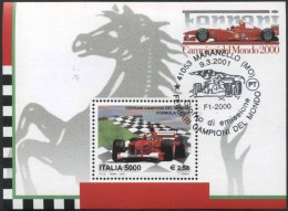 2001 Italia, Foglietto "Ferrari Campione Del Mondo Di Formula 1- 2000" Con Annullo Ufficiale - Hojas Bloque