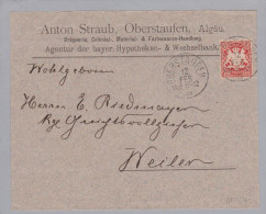 Heimat DE BAY Oberstaufen 1895-02-12 A.Straub Brief > Weiler - Storia Postale