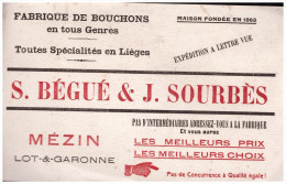 Mézin (47 Lot Et Garonne) BUVARD BEGUE ET SOURBES (fabrique De Bouchons,) (M1740) - B