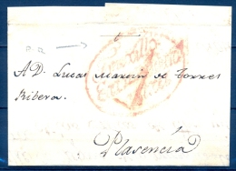 1807 CÁCERES , ENVUELTA PREFILATÉLICA CIRCULADA A PLASENCIA, RARA MARCA EN ROJO " TRUJILLO EXTREMADURA BAXA " - ...-1850 Vorphilatelie