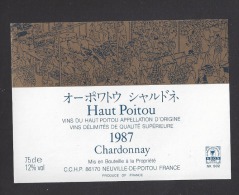 Etiquettes De Vin Haut Poitou  Chardonnay 1987 -  Thème Asie - Asiatische