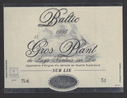 Etiquette De Vin Gros Plant Du Pays Nantais Sur Lie 1997  - Baltic  -  Thème Voiliers  -  A. Laurendeau à Chalonnes (49) - Barche A Vela & Velieri