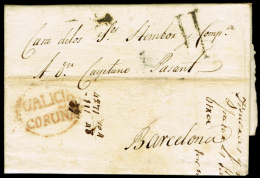 LA CORUÑA PREF.  - 9R - CARTA CIRC. 1818 A BARCELONA + PORTEO 11 - ...-1850 Prefilatelia