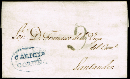 LA CORUÑA PREF.  - PE 11A - CARTA CIRC. 1833 A SANTANDER + PORTEO 9 - ...-1850 Prephilately