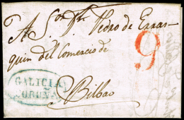 LA CORUÑA PREF.  - PE 12V - CARTA CIRC. 1841 A BILBAO + PORTEO 9 - ...-1850 Prefilatelia