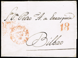 LA CORUÑA PREF.  - PE 13RI - CARTA CIRC. 1843 A BILBAO + PORTEO 18 - ...-1850 Prefilatelia