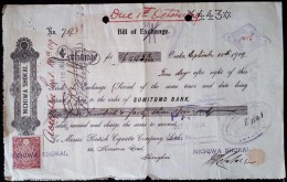 JAPAN 1909 NICHIWA SHOKAI  SUMITOMO BANK  BILL OF EXCHANGE WITH REVENUE STAMP - Briefe U. Dokumente