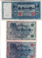 3 Reichsbanknote 100 Mark  From Imperial Germany. 1908 - 1910. Integre, Ottima Conservazione. - 100 Mark