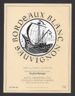 Etiquette De Vin Bordeaux Blanc Sauvignon  -  Thème Bateau Voilier - Bateaux à Voile & Voiliers