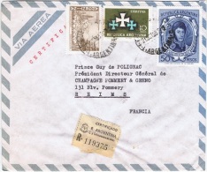 ARG-L2 - ARGENTINE N° 606 Moutons Et Puits De Pétrole -720-762 Caritas, Sur Lettre Recommandée Par Avion Pour La France - Storia Postale