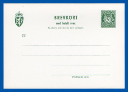 NORWAY PRE-PAID REPLY CARD UNUSED 20 ORE POSTHORN BREVKORT  WATERMARK REVERSED - Postal Stationery