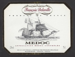 Etiquette De Vin Médoc  - Thème Bateau Voilier  -  François Delaville - Barche A Vela & Velieri