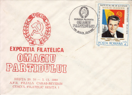 27799- COMMUNIST PARTY PHILATELIC EXHIBITION, NICOLAE CEAUSESCU, SPECIAL COVER, 1989, ROMANIA - Storia Postale