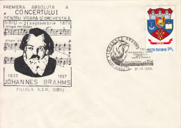 27852- MUSIC, JOHANNES BRAHMS, COMPOSER, SPECIAL COVER, 1989, ROMANIA - Musik