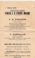 Document, 2 Volets,  Laboratoire D´analyse De Recherches Biologiques, RONCHESE à NICE, De 1931 - Australie