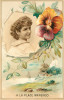 Chromos & Images - Femmes - Portrait De Femme - Fleurs - Angoulème -A La Place Marengo - A. Brousse - Mercerie - Gaufrée - Autres & Non Classés