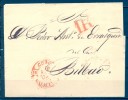 1849 GALICIA , ENVUELTA CIRCULADA ENTRE CORUÑA Y BILBAO, BAEZA CORUÑA EN ROJO, PORTEO, LLEGADA - ...-1850 Prephilately