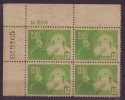 1944-20 CUBA 1944. Ed.364. 1c RETIRO DE COMUNICACIONES BLOCK 4 PLATE NUMBER SIN GOMA - Neufs