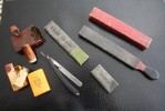 RARE ANCIEN RASOIR DROIT COUPE-CHOUX SOLIGEN PARIS+AFFUTEUR AIGUISEUR AV LEUR ETUIS + 2 BOITES ADOUCISSEUR CUIR PR AFFUT - Razor Blades