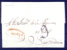 1822 GALICIA , CARTA CIRCULADA ENTRE CORUÑA Y SANTANDER , TIZÓN Nº 8 EN ROJO , MUY RARA, OPORTUNIDAD. - ...-1850 Prephilately