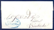 1832 GALICIA , CARTA CIRCULADA ENTRE CORUÑA Y SANTANDER , TIZÓN Nº 9 EN AZUL , PERIODO DE USO ENTRE 1833 - 1840 - ...-1850 Prephilately