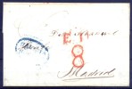 1831 GALICIA , CARTA CIRCULADA ENTRE CORUÑA Y MADRID , TIZÓN Nº 8 EN AZUL - ...-1850 Vorphilatelie