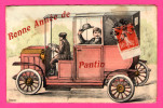 Carte Système - Bonne Année De Pantin - Voiture - Fiacre - Dessin - 1907 - Colorisée - Taxi & Carrozzelle