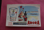 BUVARD PUBLICITAIRE ->MOUTARDE AMORA VERRE Décoré EQUATEUR  CHAUD COLORE LUMINEUX CASES AFRIQUE  PIROGUE  VINTAGE - Mostard