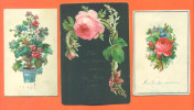 Lot De 3 Jolis Petites Cartes Chromo Avec Decoupis Collés - Flores