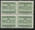 ITALIA REGNO ITALY KINGDOM 1945 LUOGOTENENZA SEGNATASSE TAXE TASSE DUE SENZA FILIGRANA UNWATERMARK MNH CENT. 25 QUARTINA - Taxe