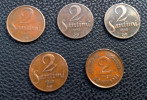 (!) LATVIA; Lettonia ; Lettland 2 SANTIMI / Santims  COIN Set 1922 ; 1926 ;1928 ; 1932 ; 1939  Year - Lettonie