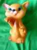 Vintage USSR Rubber Toy FOX Cat W. Green Eyes 1970s - 1980s - Soviet Union Toys - Katzen