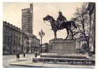 CARTOLINA: TORINO - PIAZZA CASTELLO E MONUMENTO AL CAVALIERE D'ITALIA - MOVIMENTATA - F/G - B/N - VIAGGIATA - LEGGI - Places