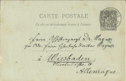 1893 - CARTE ENTIER POSTAL TYPE SAGE De CONSTANTINOPLE (TURQUIE) => WIESBADEN (ALLEMAGNE) - 1876-1898 Sage (Type II)
