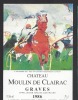 Etiquette De Vin Graves  1986 -  Moulin De Clairac- Thème Chevaux - Peinture De K. Van Bohemen - Pargade à Cérons (33) - Caballos