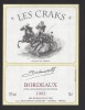 Etiquette De Vin Bordeaux 1993 -  Les Craks  - Thème Chevaux - Paarden