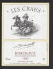 Etiquette De Vin Bordeaux 1993 -  Les Craks  - Thème Chevaux - Pferde