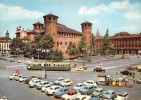 02366 "TORINO - PIAZZA CASTELLO E PALLAZZO MADAMA" ANIMATA, AUTO'60, APE PIAGGIO,TRAMWAY, DISTR.BENZINA. CART. SPED.1963 - Plaatsen & Squares