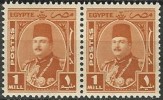 EGYPT STAMPS 1944 - 1950 KING FAROUK Pair 1 Milleme MNH ** STAMP MARSHALL / MARSHAL - Ongebruikt