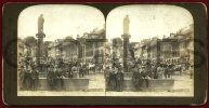 SWITZERLAND - FRIBOURG - THE BUSY MARKET PLACE - STEREO - 1900 STEREOSCOPIC REAL PHOTO - Stereoscopes - Side-by-side Viewers