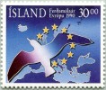 N° Yvert 683 - Timbre D´Islande (1990) - MNH - Oiseau Sur Carte D´Europe - Cercle D´Étoiles (JS) - Neufs