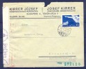 HUNGRIA 1942 , YV. 577 , SOBRE CENSURADO CIRCULADO ENTRE BUDAPEST Y NUREMBERG, BANDA Y MARCA DE CENSURA - Lettres & Documents