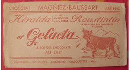 Buvard Chocolat Magniez-Baussart. Amiens Héralda, Roustintin, Gelacta. Vache. Vers 1950. - Chocolat