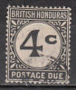 British Honduras     Scott No. J3   Used    Year   1923   Wmk 4 - Honduras Britannique (...-1970)