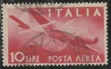 ITALIA REPUBBLICA ITALY REPUBLIC 1945  DEMOCRATICA POSTA AEREA AIR MAIL LIRE 10 TIMBRATO USED OBLITERE´ - Correo Aéreo