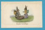 CPA Fantaisie Lapin Rabbit Habillés Position Humaine Humanisé Panier Fleurs Pâques - Dressed Animals