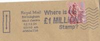 2001 GB COVER Slogan WHERE IS £1 MILLION POUND STAMP Birmingham  Franked 1st LION Lions - Brieven En Documenten