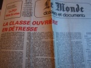 Le Monde Dossiers & Documents N°117 (1984) : La Classe Ouvrière En Détresse (4 Pages, Uniquement Ce Dossier) - Journaux Anciens - Avant 1800