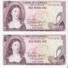 PAREJA CORRELATIVA DE COLOMBIA DE 2 PESOS DE ORO DEL AÑO 1973  (BANK NOTE) SIN CIRCULAR-UNCIRCULATED - Kolumbien